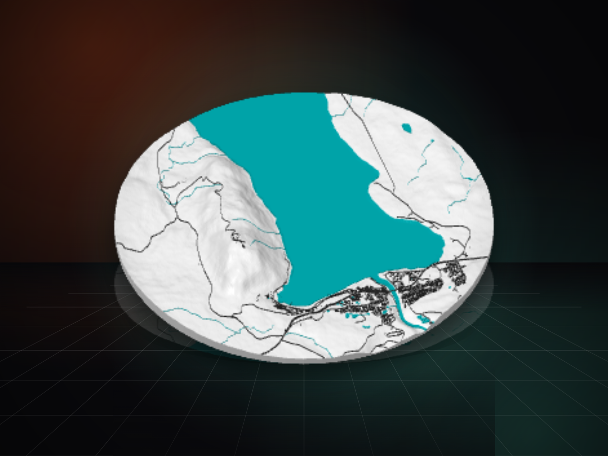 3D printed topographic disc of the Race Tekapo 12km course